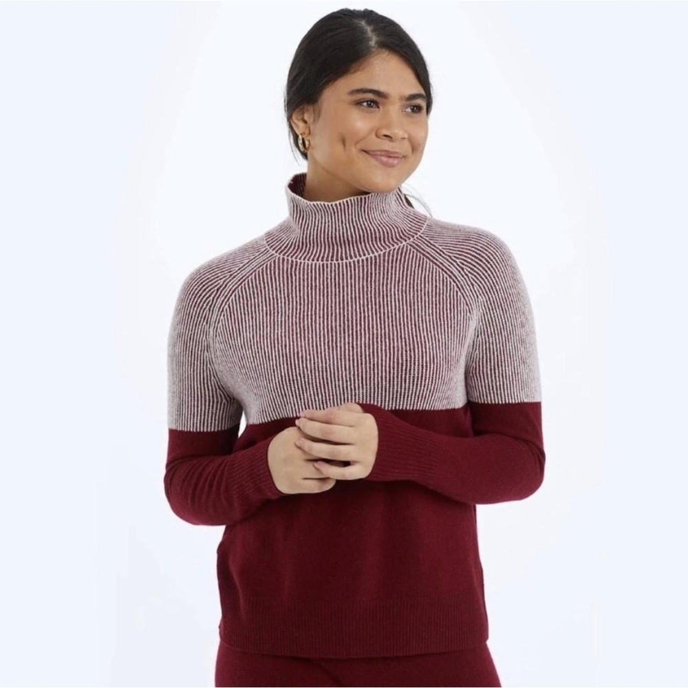 SUMMERSALT The Luxe Cashmere Blend Two-Tone Sweater Size Small Maroon Burgundy